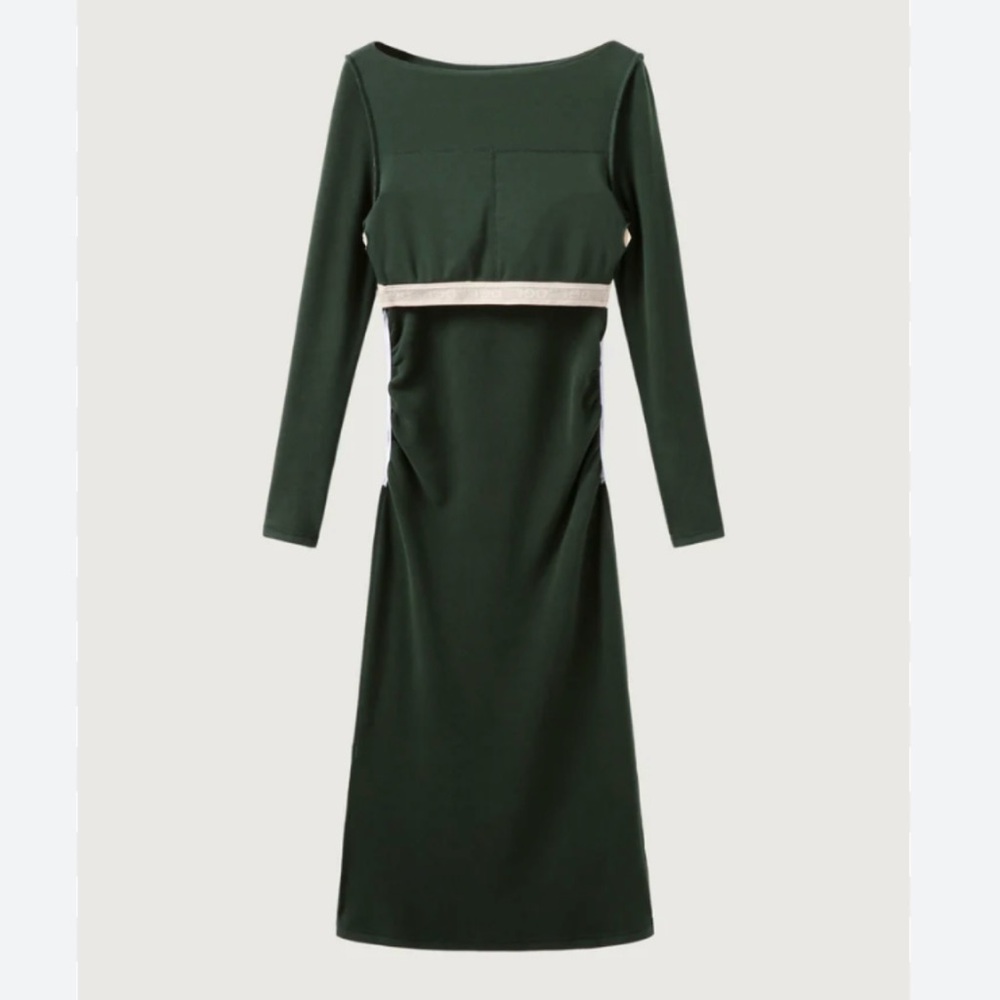 OGL Thermal Boatneck Ruched Sides Brain Midi Dress - Picture 6 of 11
